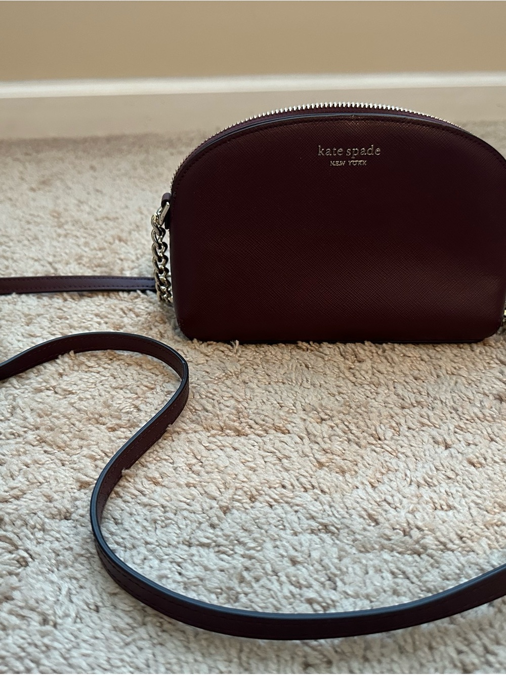 kate spade burgundy crossbody bag with gold hardware